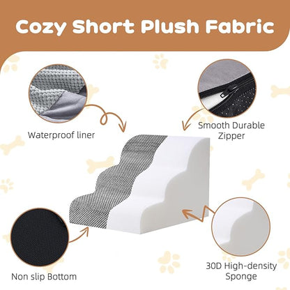 Dog Stairs for Small Dogs and Cats, 20" H 4 Steps Pet Steps Ramp for High Bed, Couch, Sofa, Waterproof Pet Stairs with Removable Washable Cover, Non-Slip Bottom, Light Gray