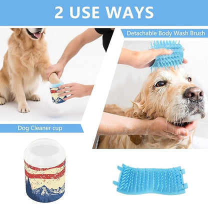 Dog Paw Cleaner Mudbuster Dog Foot Washer for Small Medium Large Dogs Cats Premium Pet Supplies July 4th Flags Mountains Blue
