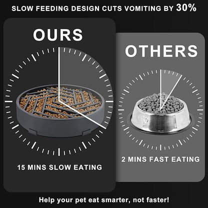 TOBYTO Slow Feeder Dog Bowls Large Medium Breed,Anti-Choking Slow Eating Dog Food Bowl,Non Slip Pet Slower Food Feeding Bowls Large Puzzle Slow Feeder Bloat Stop Maze Dog Dishes,Gray