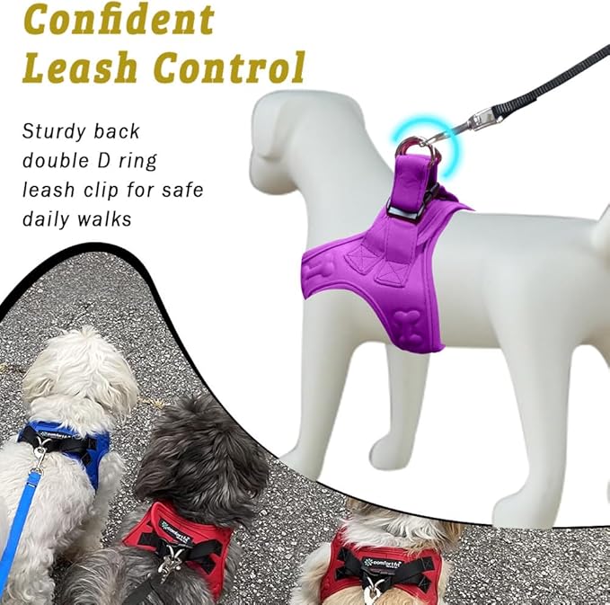 Comfort fit Step-in Dog & Puppy Harness - Comfortable All Weather Dog Vest Harness: Adjustable, Soft Padded, Easy to Put-on for Small, Medium-Sized Dogs (Velvet Plush)