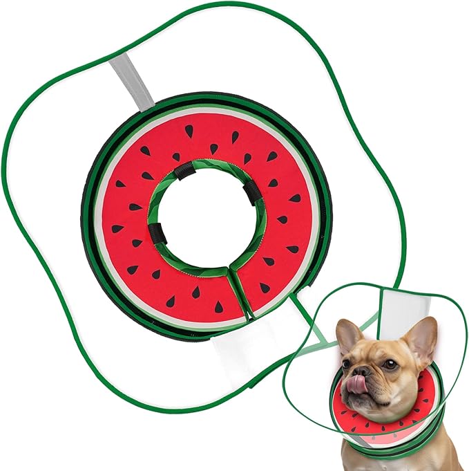 Sponge Dog Cone Collar, Dog Recovery Collar Alternative with Detachable High Clear Shield, Adjustable Soft Neck Cone for Small Medium Large Dogs, Stop Licking After Surgery (Watermelon,S)