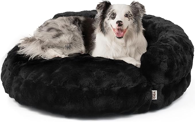 EHEYCIGA Large Dog Bed Sofa – Fluffy Faux Rabbit Fur Pet Couch for Medium and Large Dogs, Washable Removable Cover, Waterproof and Non-Slip, 36 Inch, Black