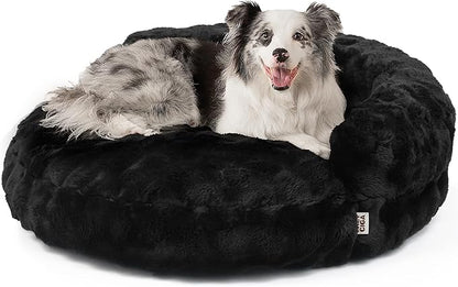 EHEYCIGA Large Dog Bed Sofa – Fluffy Faux Rabbit Fur Pet Couch for Medium and Large Dogs, Washable Removable Cover, Waterproof and Non-Slip, 36 Inch, Black