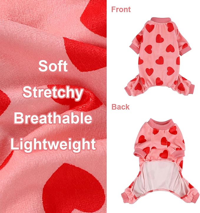Dog Pajamas Small Sized Dogs Girl Boy Super Soft Puppy Clothes Fleece Puppy Pjs Jammies 4 Leg for Chihuahua Yorkie Winter Spring Onesies Jumpsuit Clothing Cute Pet Outfits Pink Love Heart, M