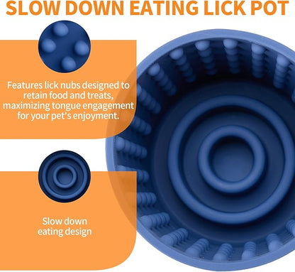 Dog Lick Bowl, Bestalk Anxiety Relief Slow Feeder Dog Lick Mat Treat Dispenser, Non-Slip Licking Bowl Enrichment Toys for Small Medium and Large Breed Dogs, BPA Free Silicone(Dark Blue,M-L)