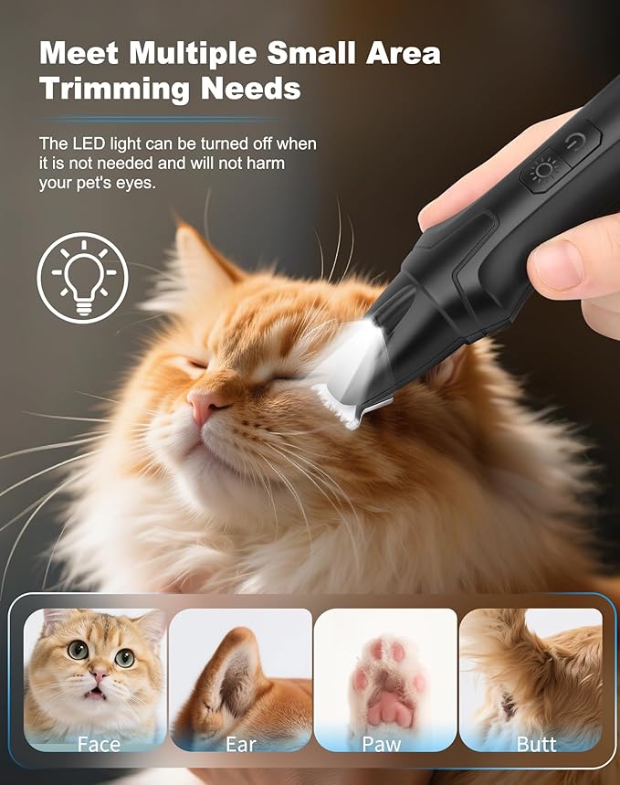 LEYOUFU Dog Paw Trimmer with LED Light, 2 Speed Low Noise Paw Trimmers for Dog's Feet, Cordless Electric Dog Clippers for Grooming Cat Hair Shaver for Paws, Ears, Face, Rump Small Areas (Black)