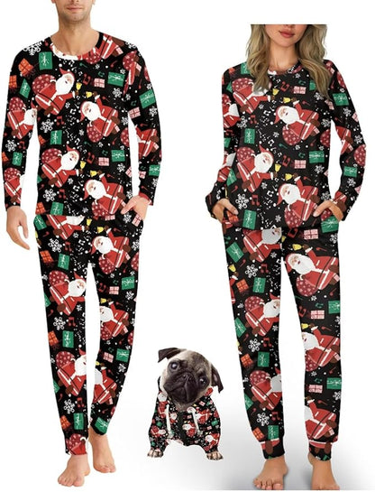 Christmas Family Pajamas Matching Sets with Pockets Dog Costumes for Small Dogs Long Sleeve Sleepwear Plus Size