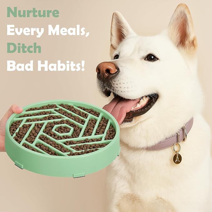 TOBYTO Slow Feeder Dog Bowls Large Medium Breed,Anti-Choking Slow Eating Dog Food Bowl,Non Slip Pet Slower Food Feeding Bowls Large Puzzle Slow Feeder Bloat Stop Maze Dog Dishes,Bean Green