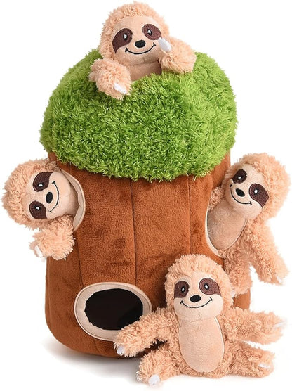 Interactive Squeaky Dog Toys Plush Sloth Dog Toy, Stuffing Woodland Friends Burrow, Dog Toys for Small Medium Large Dogs, Squeaky Plush Dog Toy (Medium)