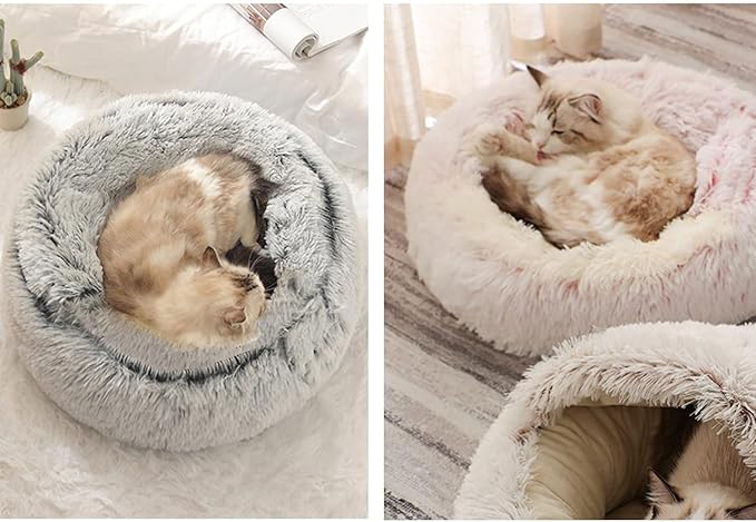 YUDANSI Small Dog Bed Hooded, Cat Cave Bed for Indoor Cats with Covered Hood for Small Dogs Cats Puppy, Plush Faux Fur Enclosed Nest(Gray-26'')
