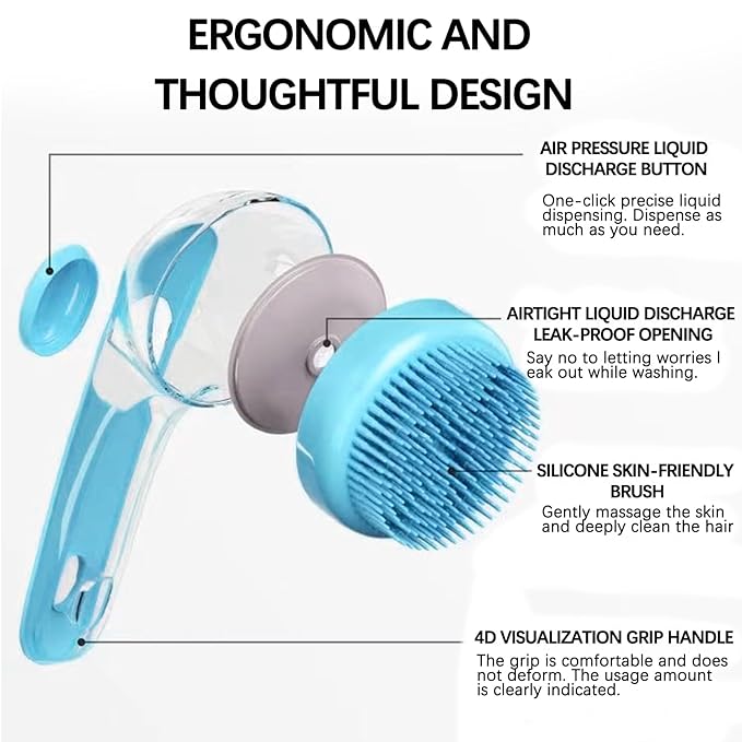 (2-Piece) Pet Bath Brush and Dog Scrubber，Bathing Dog Beauty Massage Brush with Soap Dispenser，Adjustable Handle Shampoo Brush & Scrubber for Short & Long Haired Dogs & Cats