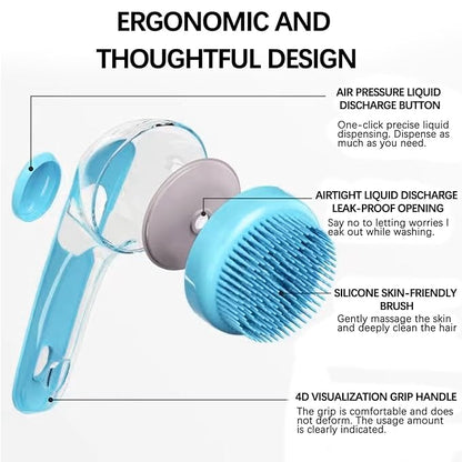 (2-Piece) Pet Bath Brush and Dog Scrubber，Bathing Dog Beauty Massage Brush with Soap Dispenser，Adjustable Handle Shampoo Brush & Scrubber for Short & Long Haired Dogs & Cats