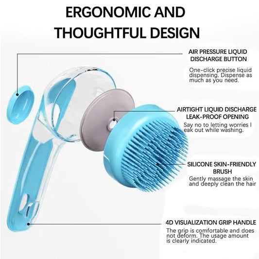 (2-Piece) Pet Bath Brush and Dog Scrubber，Bathing Dog Beauty Massage Brush with Soap Dispenser，Adjustable Handle Shampoo Brush & Scrubber for Short & Long Haired Dogs & Cats