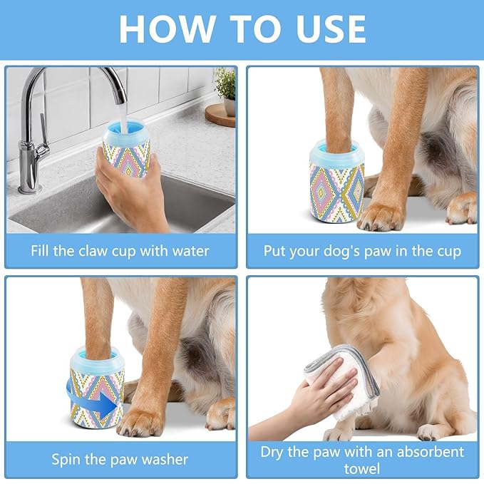 Dog Paw Cleaner Cups for Dogs Pet Foot Washer Paw Scrubber for Medium Small Dogs Cats Cleaning Cup Geometric Tribal Ethnic