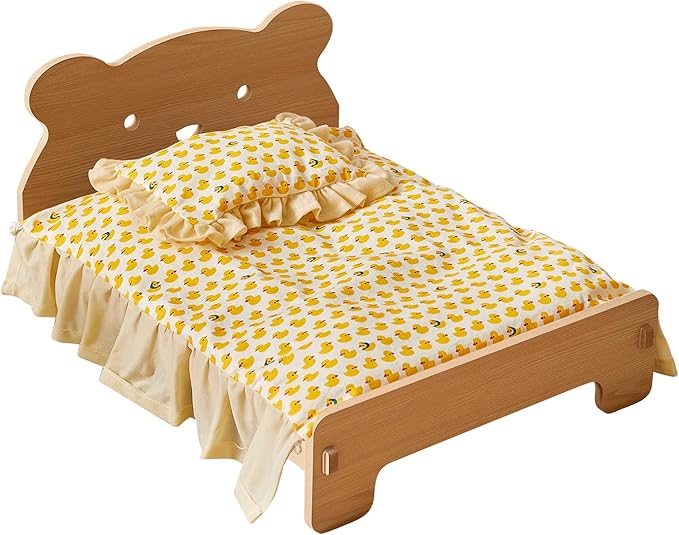 Wooden Elevated Cat Bed for Indoor Cats Easy to Assemble with Removable Mattress Pet Bed for Small Animals Small Dog Rabbits Guinea Pigs Hamsters Chinchillas etc