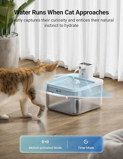 DownyPaws Battery Operated Cat Water Fountain, 84oz/2.5L Fursink Wireless Pet Water Fountain for Cats Inside, Automatic Dog Water Dispenser with Motion Sensor, Ultra Quiet Pump, BPA-Free, White