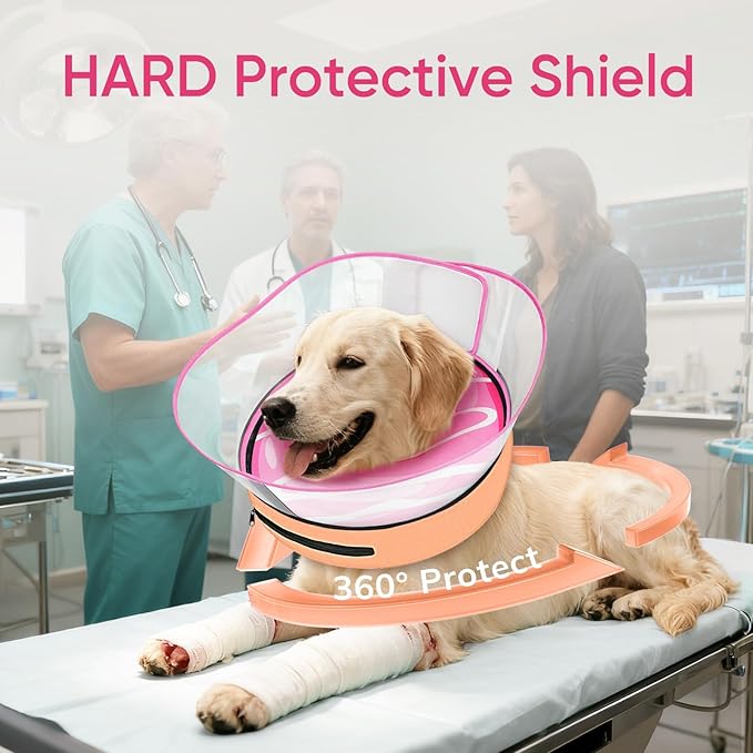Raised Inflatable Dog Cone After Surgery - Adjustable Recovery Donut Collar with Neck Strap and Removable Anti-Licking Shield - Soft Dog Cone Alternative for Small Medium Large Dogs (DonutPink,XXL)