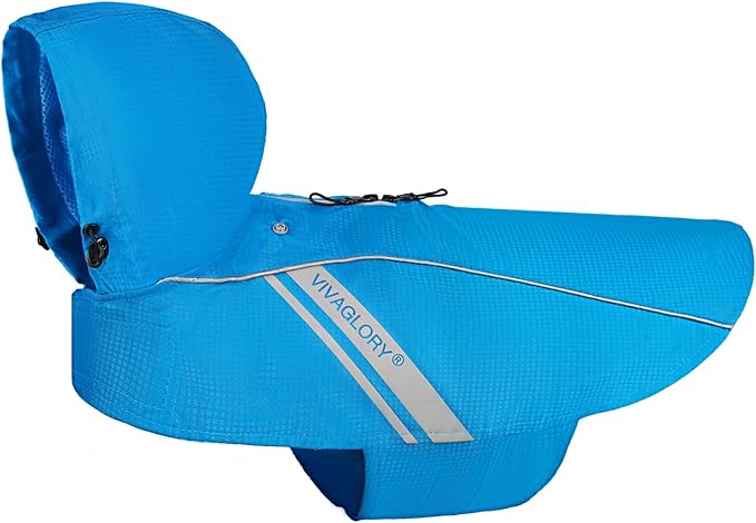 VIVAGLORY Wetoff Dog Raincoat, Rain Coat for Dog All Seasons Adventure, Rain Jacket with Harness Hole & Hood, Reflective Lightweight Waterproof for Doggy & Puppy, XXS, Blue