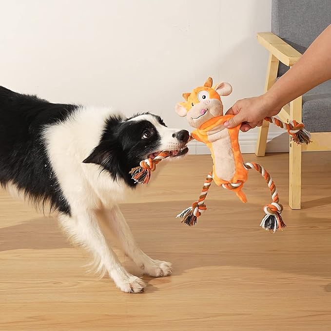 Sedioso Dog Toys, Tug of War Dog Toys for Large Breed, Cute Squeaky Interactive Dogs Toy with Crinkle Paper, Plush Puppy Chew Toy for Small, Middle, Big Dogs (Cow-SS)