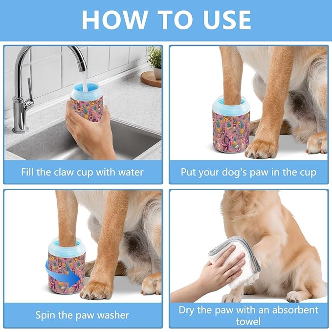 Dog Paw Cleaner Cups for Dogs Pets Foot Washer Paw Scrubber for Medium Small Cats Dogs Cleaning Cup Pink Tropical Pineapple Animal Flamingo Palm Leaves