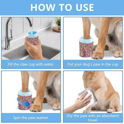 Dog Paw Cleaner Cups for Dogs Pets Foot Washer Paw Scrubber for Medium Small Cats Dogs Cleaning Cup Pink Tropical Pineapple Animal Flamingo Palm Leaves