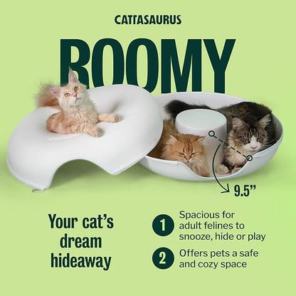 Cattasaurus Peekaboo Cat Cave, Extra Spacious for Multiple & Large Cats 15+ lbs, Scratch Detachable Cat Beds for Indoor Cats, Washable Tunnel Bed, Comfy Donut Tunnel (White, Jumbo)