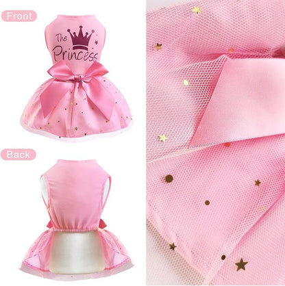 Idepet Princess Dog Dress Tulle Puppy Skirt Pet Apparel Dog Tutu with Bowknot,Birthday Dresses Daisy Sleeveless Holiday Clothes for Small Dogs Girls and Cats, Large