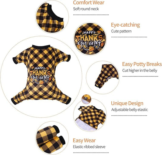 CuteBone Thanksgiving Dog Pajamas Costumes Pet Clothes Cat Apparel Shirt Winter Holiday Cute Pjs Outfits for Doggie Onesies P261S