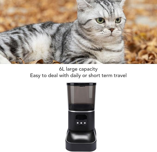 Sorandy Automatic Cat Feeder with Smart App Control, 6L Auto Timed Pet Feeder, Stainless Steel Dual Power Supply Mode Remote Feeding Capability Disassembled Washed for Cats Dogs