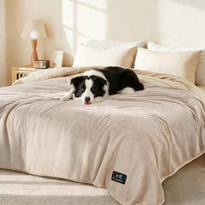Luciphia Waterproof Pet Blanket, Liquid Pee Proof Dog Blanket for Sofa Bed Couch, Reversible Sherpa Fleece Furniture Protector Cover for Small Medium Large Dogs Cats, Khaki+Beige Small（40" x 28"）