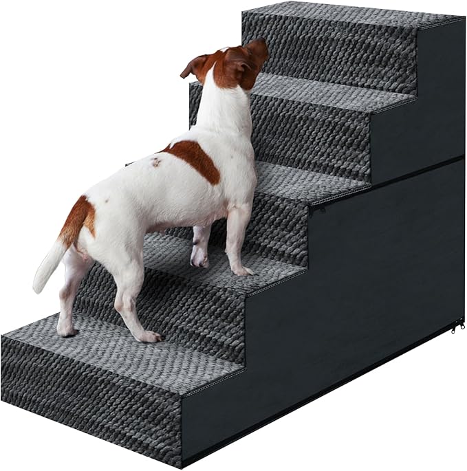 23" H Dog Stairs for Small and Medium Dogs 5-Step Ramps for High Beds and Couch Non-Slip Extra Wide Pet Stairs for Old Dogs and Puppy and Cat - Stable & Durable with Machine Washable Cover Indoor