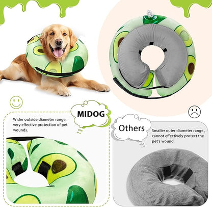 MIDOG Inflatable Dog Cone Alternative for After Surgery - Soft Protective Donut Collar Prevents Licking, Comfortable Recovery E-Collar Alternative for Small Medium Large Dogs (Avocado,XS)