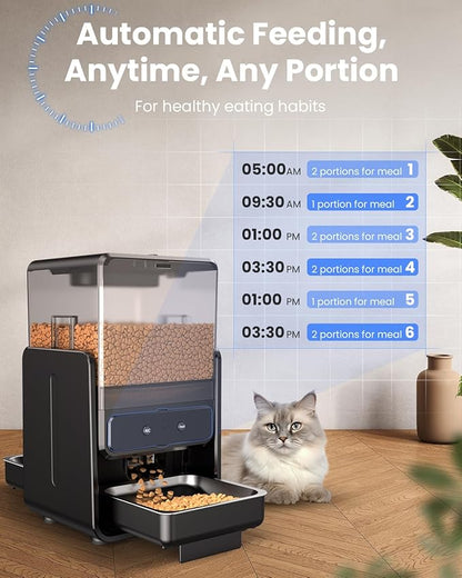CityFlee Automatic Cat Feeder with 5G WiFi for 2 Cats, Adjustable Height for Small Pets, Dual Bowls, 20 Cups/5L Dry Food Auto Pet Dispenser, Voice Record, Timed Cat Feeder with APP Control