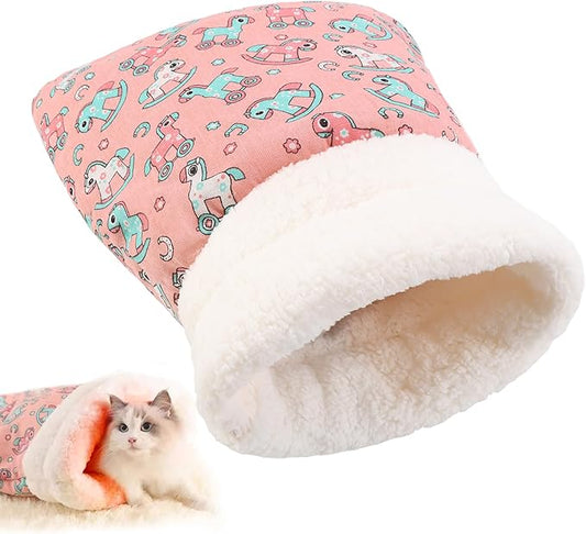 Cat Sleeping Bag, Self Warm Pet Bed Cave Bag for Indoor Cats, Cat Cave Bed 360° Wrap, 21.6 x 17.7X 12.9 Inches (Pink)