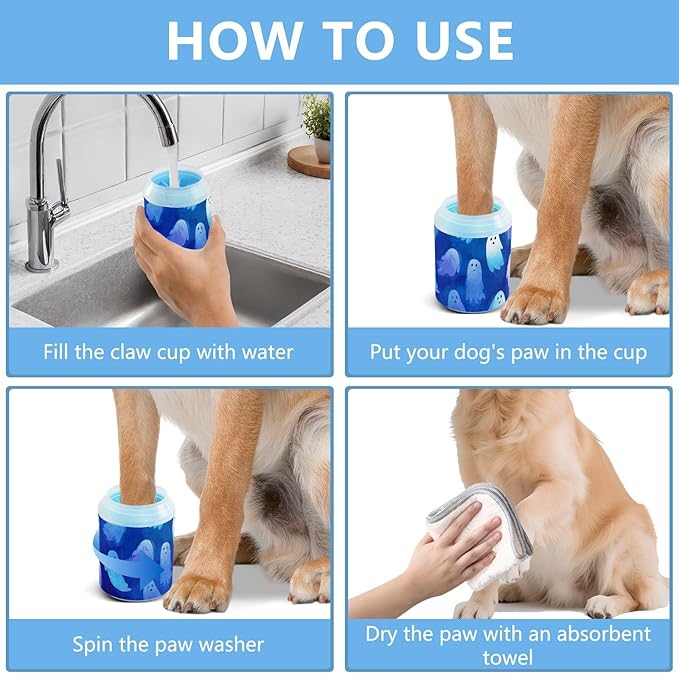 Dog Paw Cleaner Mudbuster Dog Foot Washer for Small Medium Large Dogs Cats Premium Pet Supplies Watercolor Halloween Ghost Blue