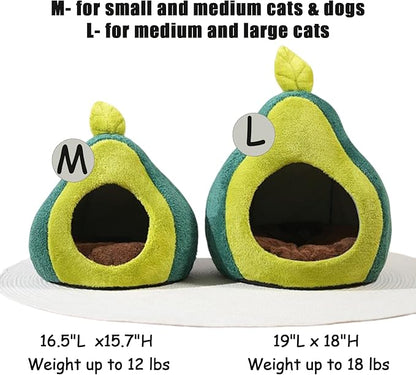 Cat Bed for Indoor Cats - Adorable Cozy Avocado Cat Cave with Removable Cushion, Super Soft Pet House Tent for Kittens & Small Pets, Warm & Washable Non-Slip Design