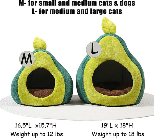Cat Bed for Indoor Cats - Adorable Cozy Avocado Cat Cave with Removable Cushion, Super Soft Pet House Tent for Kittens & Small Pets, Warm & Washable Non-Slip Design