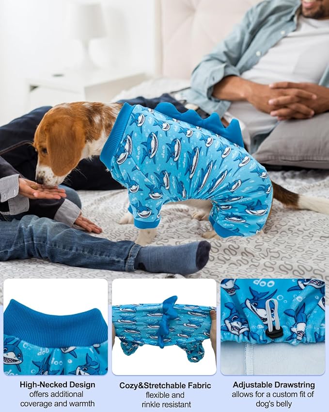 CuteBone Shark Costume Dog Pajamas, Stretchy Spandex Crystal Velvet Sleepwear Coat for Small Dogs, Soft & Warm Pet Outfit Clothes for Cold Weather, Cozy Pullover Design COSP07XL