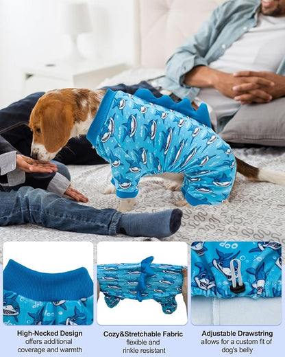 CuteBone Shark Costume Dog Pajamas, Stretchy Spandex Crystal Velvet Sleepwear Coat for Small Dogs, Soft & Warm Pet Outfit Clothes for Cold Weather, Cozy Pullover Design COSP07M