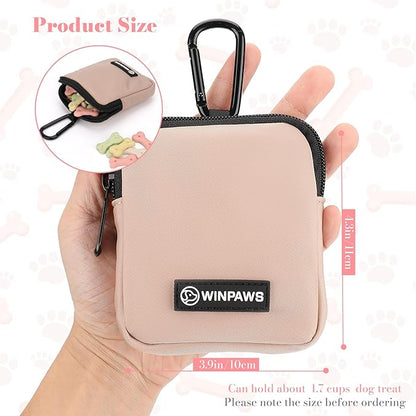 Dog Treat Pouch with Training Clicker,Waterproof Nylon Fabric Poop Bag Holders for Leashes,Hands Free Small Dog Walking Bag with Carabiner, Pet Puppy Training Walking Essentials (Coffee)
