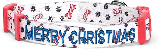 Pawtitas Personalized Dog Collar Dog Soft Adjustable Puppy Collar Customizable Embroidered add Pet Name Phone Number or Phrase Medium Dog Christmas