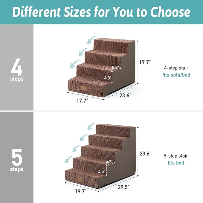 Dog Stairs for Small Dogs, 5 Tier Wider Pet Stairs for High Beds, 23.6" H Non-Slip Dog Steps for Old Cats, Puppies, Small Medium Dogs, 19.7x29.5x23.6 inch, Brown