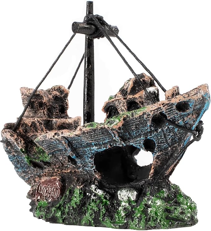 AWXZOM Aquarium Shipwreck Decoration + Little Diver Floating Fish Tank Decoration, Fish Tank Ornaments