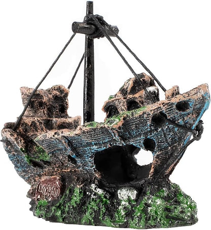 AWXZOM Aquarium Shipwreck Decoration + Little Diver Floating Fish Tank Decoration, Fish Tank Ornaments