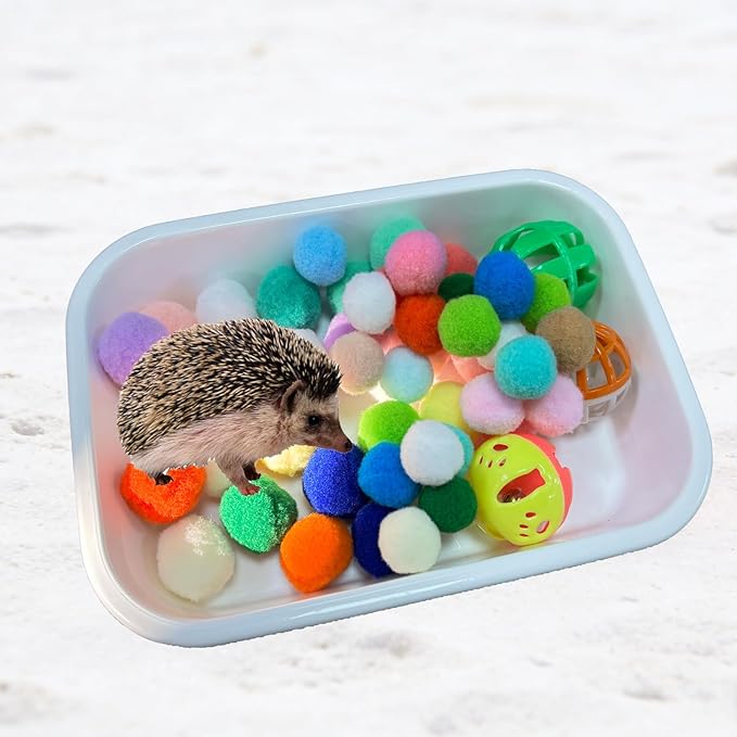 Wzttdm Dig-Box Tray for Hedgehog Cage with Ball Toy, Hedgehog Enrichment Kit Toy, Hedgehogs Accessories, for Hamster, Cat, Small Animal Accessories (White, 8.4 * 5.9 * 1.6in)