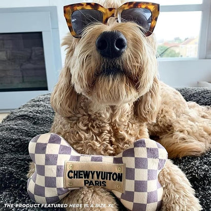 Haute Diggity Dog Checker Chewy Vuiton Bone, Plush Designer Dog Toys with Interactive Squeaker, Stimulating Pet Enrichment, Machine-Washable & Safe Materials for All Breeds, Size XL