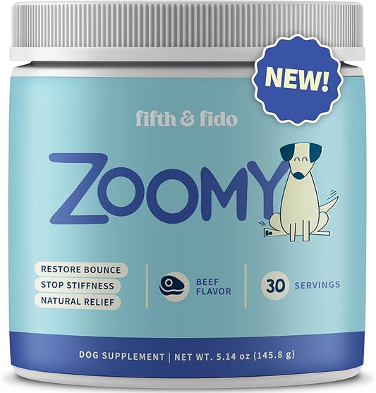 Fifth & Fido Joint Supplement for Dogs - Glucosamine for Dogs - Pet Vitamins and Supplements Powder with Chondroitin & MSM - Hip & Joint Support for Mobility, Stiffness & Flexibility - Mushroom Blend