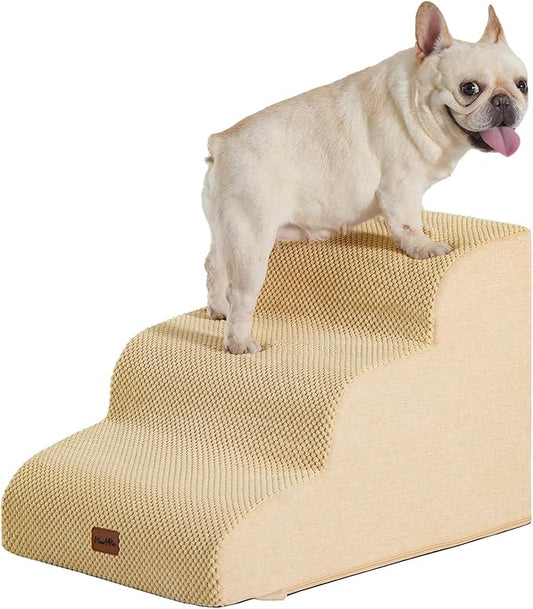 Made4Pets Dog Stairs Ramp for Small Dogs 15.7" H, 3-Step Dog Steps for Bed Couch Sofa and Chair, 35D Foam Pet Steps for Small Dogs and Cats, Non-Slip Bottom Pet Stairs, Tan