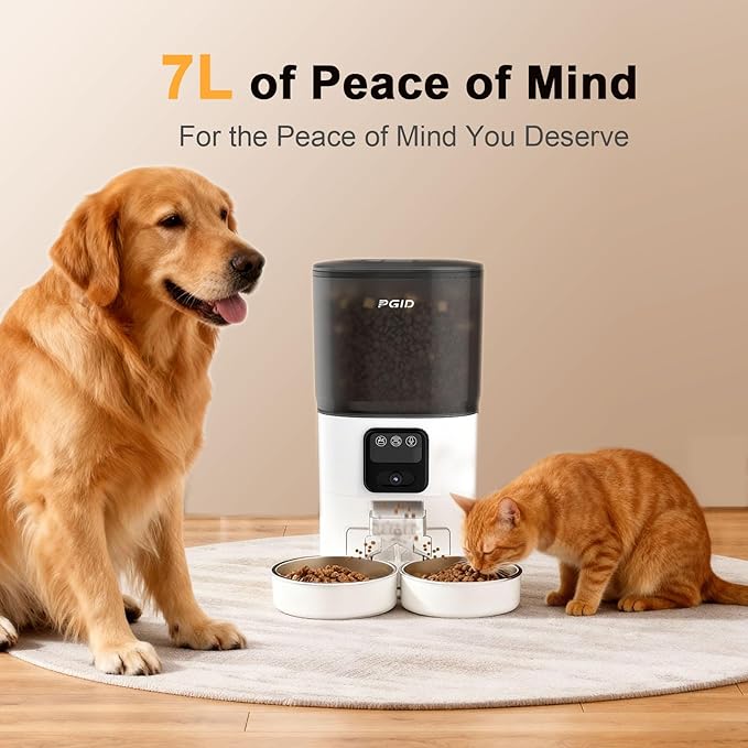 7L Automatic Pet Feeder with 1080P HD Wide Angle Camera, Smart WiFi Function, App Controlled, Night Vision Feature, Two-Way Audio, Suitable for Cats and Dogs.