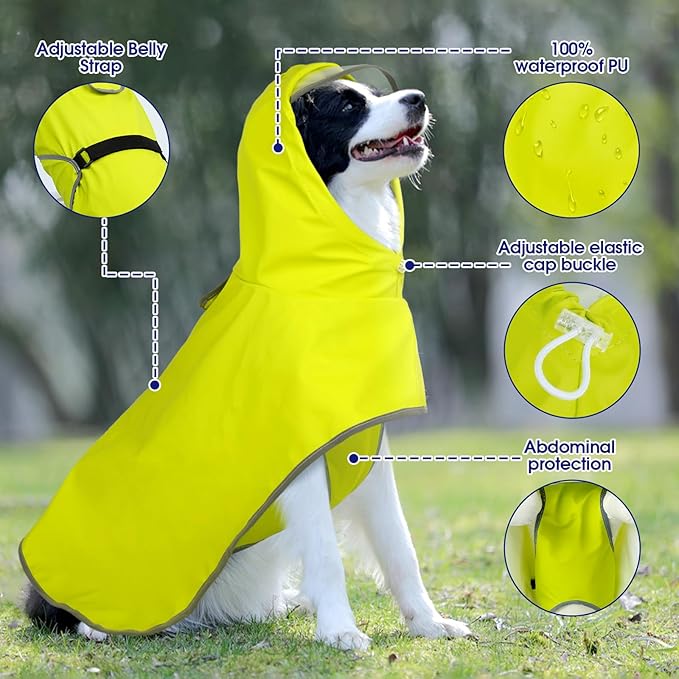 FUAMEY Adjustable Dog Raincoat Small | Waterproof Reflective Strips, Clear Hood, Leash Hole, Outdoor Adventures, Yorkshire